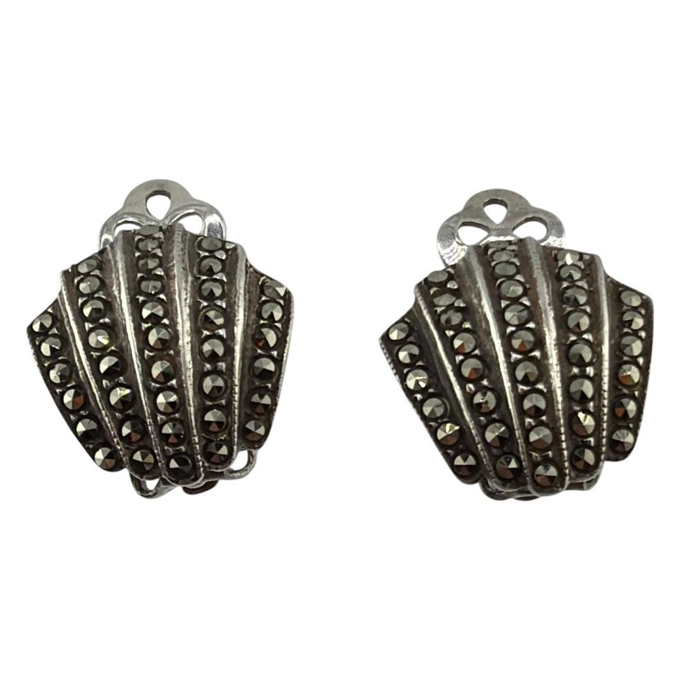 Vintage Style Shell and Marcasite Sterling Silver Earrings